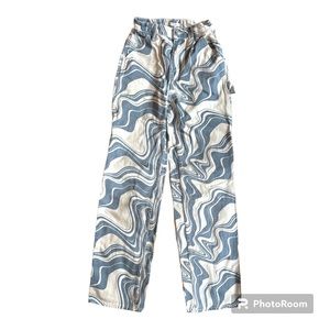 Size 23 PacSun bf’s carpenter pants swirly white/blue denim